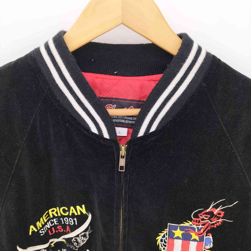 Shoot One  90s AMERICANロゴ 龍柄 刺繍 ベロア スカジャン メンズ import:L